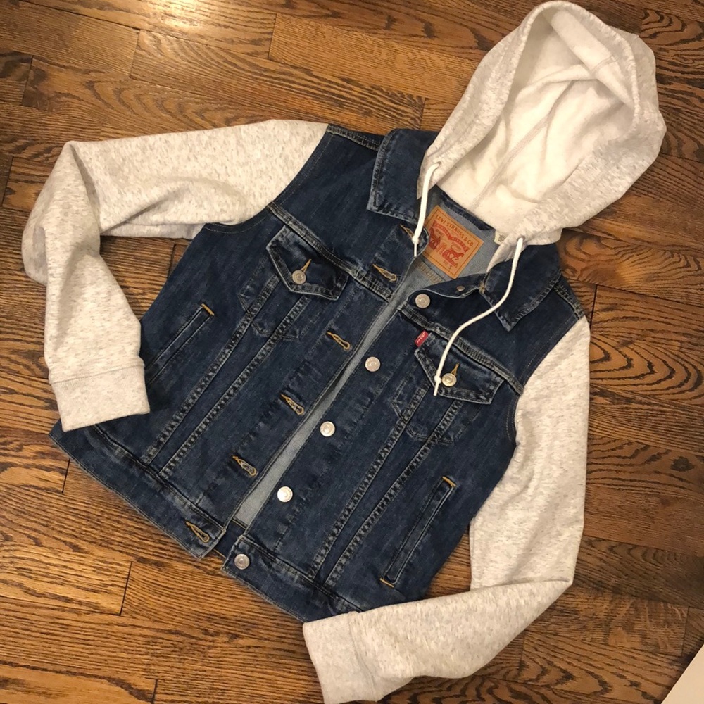 Women's Levi hooded denim and grey jacket